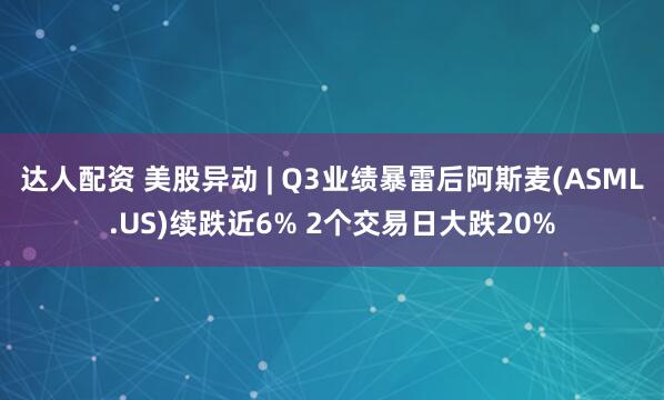 达人配资 美股异动 | Q3业绩暴雷后阿斯麦(ASML.US)续跌近6% 2个交易日大跌20%